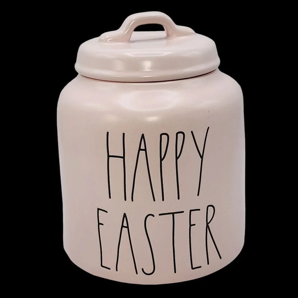 Rae Dunn Happy Easter Pink Ceramic Canister Cookie Jar 8.5in Artisan